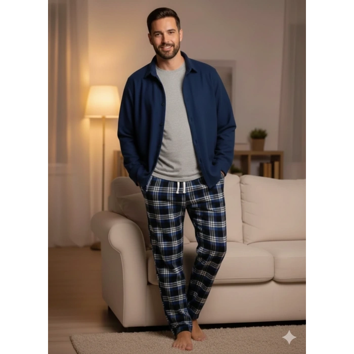 Pijalüx Battal Tek Alt Cepli Ekose Pijama