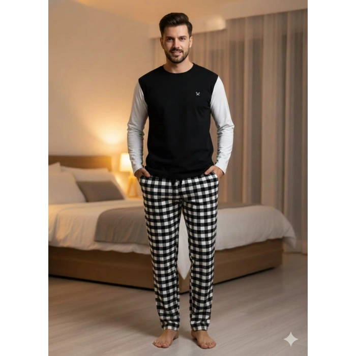 Pijalüx Tek Alt Ekose Kalın Poplin Ev Pantalonu