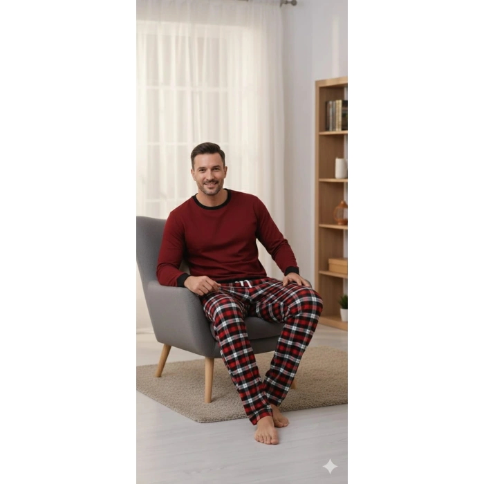 Pijalüx Tek Alt Kareli Kalın Poplin Ev Pantalonu