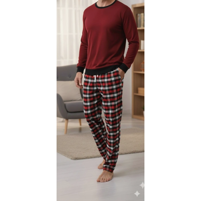 Pijalüx Tek Alt Kareli Kalın Poplin Ev Pantalonu