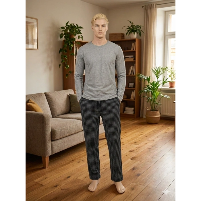 Pijalüx Tek Alt Örme Ekose Ev Pantolonu