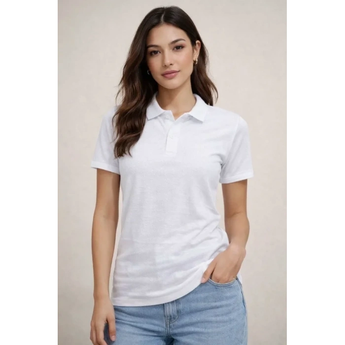 Polo Yaka Pike Kumaş Düğmeli Basic Tişört T-Shirt Günlük Rahat - Beyaz