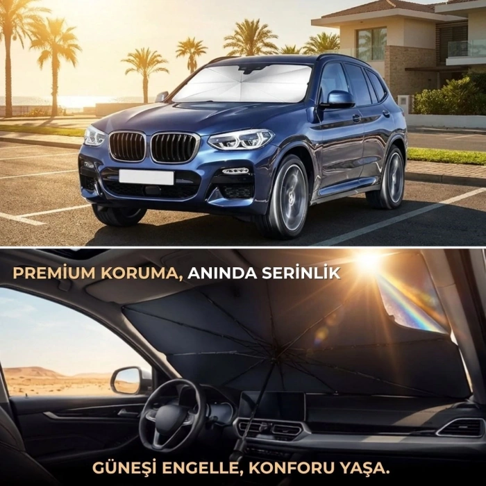 Premium Katlanabilir Araç Ön Cam Güneşliği – Şemsiye Tipi Oto Güneşlik, UV Korumalı Isı Yalıtımlı Ön Cam Gölgelik (4940)