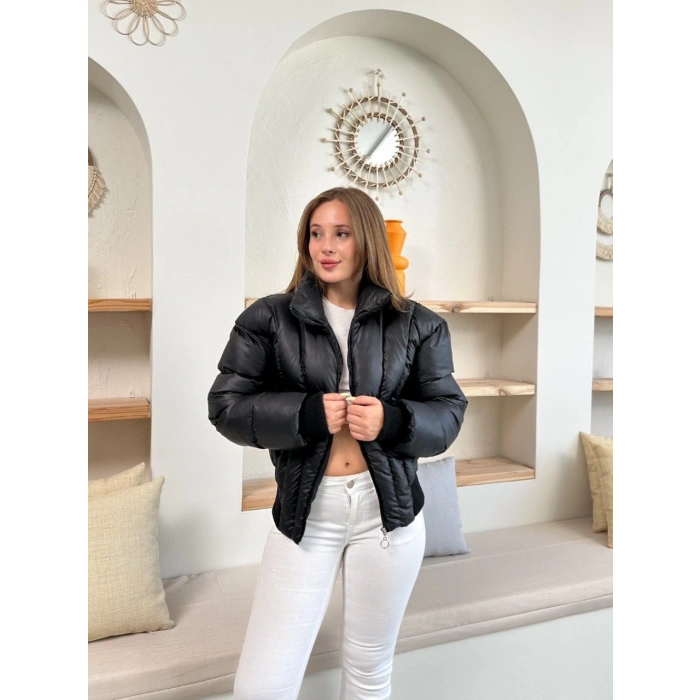 Puffer kısa mont siyah st25534