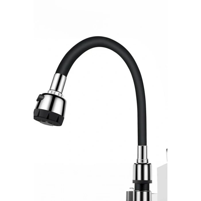 Renkli Silikonlu Oynar Başlıklı 2 Fonksiyonlu Spiral Musluk Başlığı - Siyah (4940)