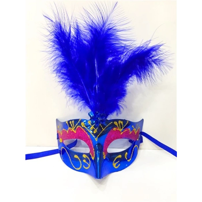 Renkli Tüylü Venedik Parti Maskesi Karışık Renk 12 Adet (4940)