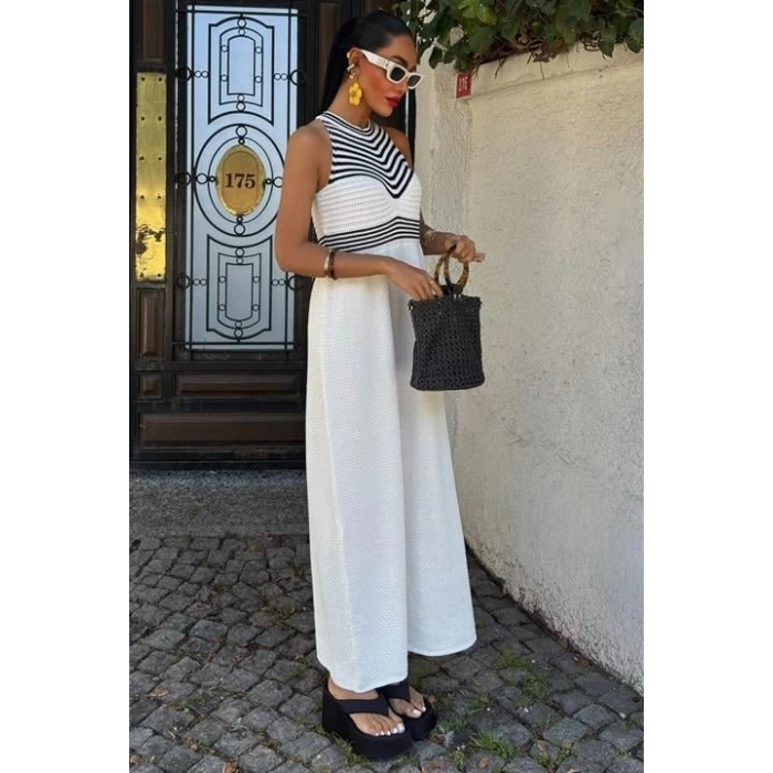 Roba Çizgili Uzun Triko Elbise 2858