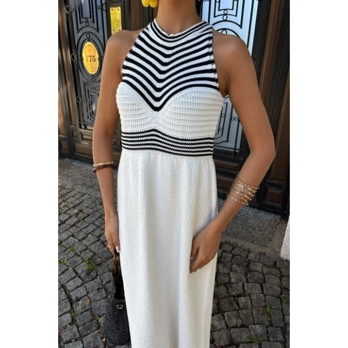 Roba Çizgili Uzun Triko Elbise 2858