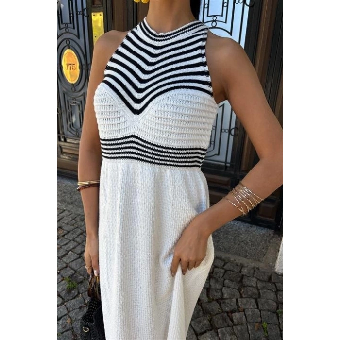 Roba Çizgili Uzun Triko Elbise 2858