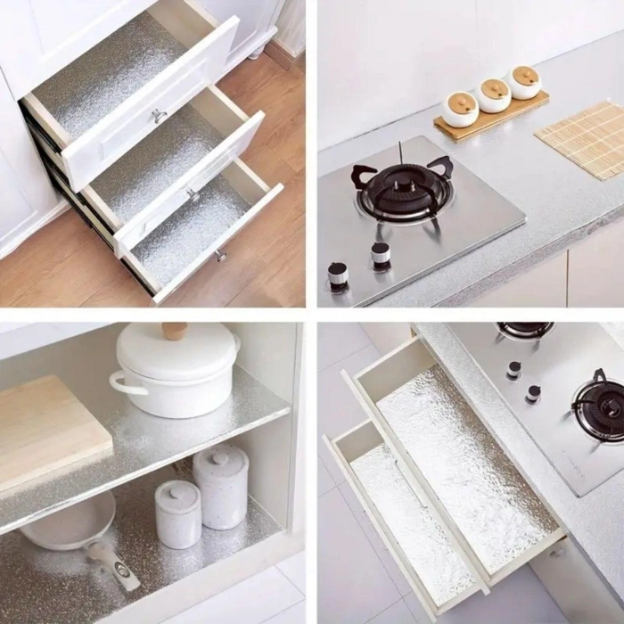 Rulo Gümüş Alüminyum Folyo Duvar Kağıdı, Kendinden Yapışkanlı Raf İçi, Su Geçirmez Folyo  2 mt x 60 cm (4940)