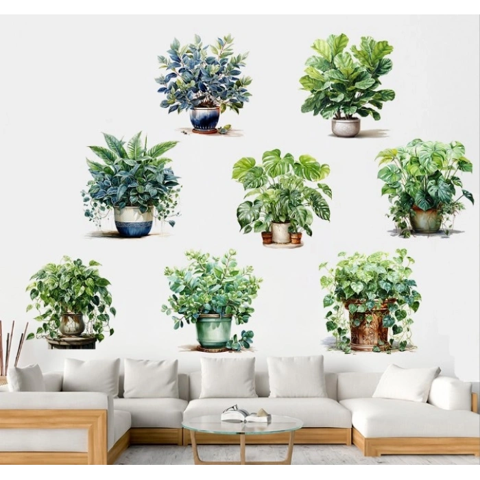 Saksılı Çiçek Tasarımlı 8li Sticker (4940)