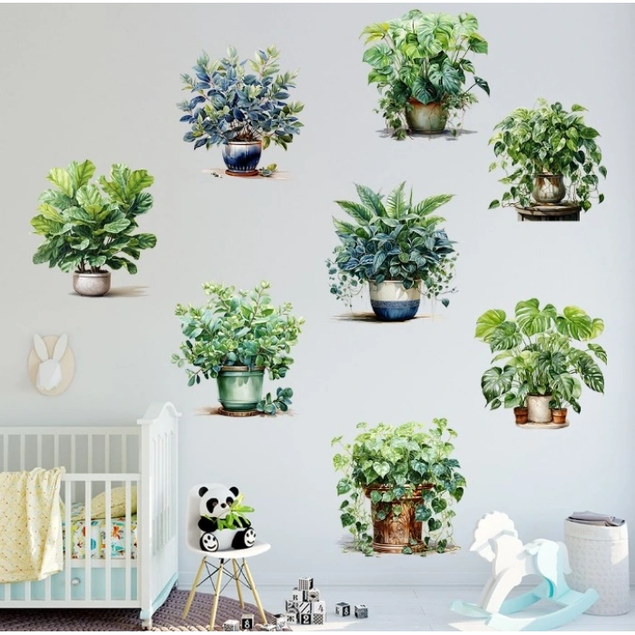 Saksılı Çiçek Tasarımlı 8li Sticker (4940)