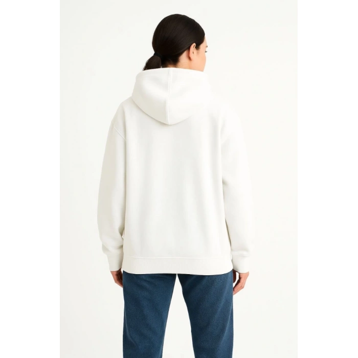 Samuray Ninja Çift Kapşonlu ZIP Fermuarlı Kanguru Çepli Hoodie Maske Detaylı Swetshirt - Beyaz