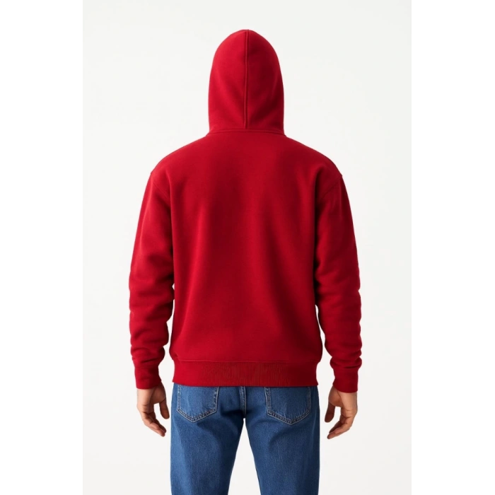 Samuray Ninja Çift Kapşonlu ZIP Fermuarlı Kanguru Çepli Tam Fermuarlı Hoodie Swetshirt - Kırmızı