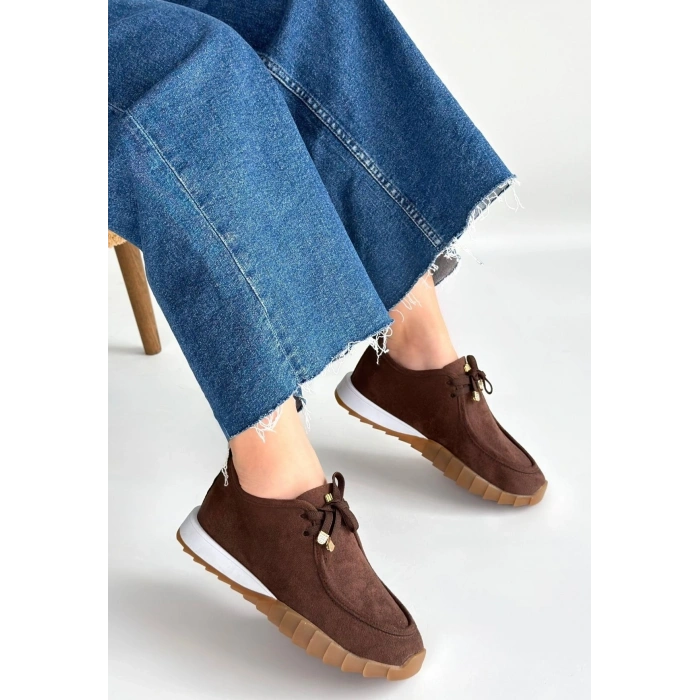 Sier Kahverengi Süet Bağcıklı Spor Ayakkabı