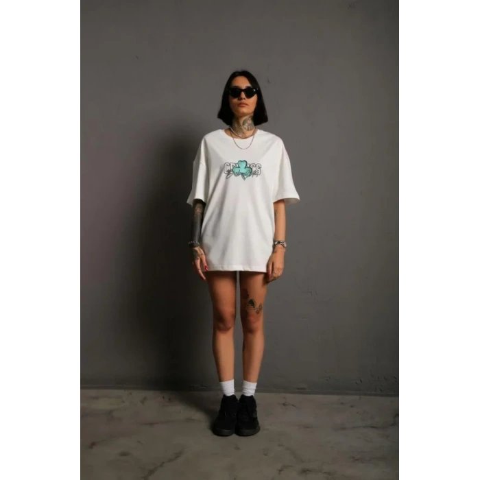 Sırt Baskılı T-shirt - Beyaz