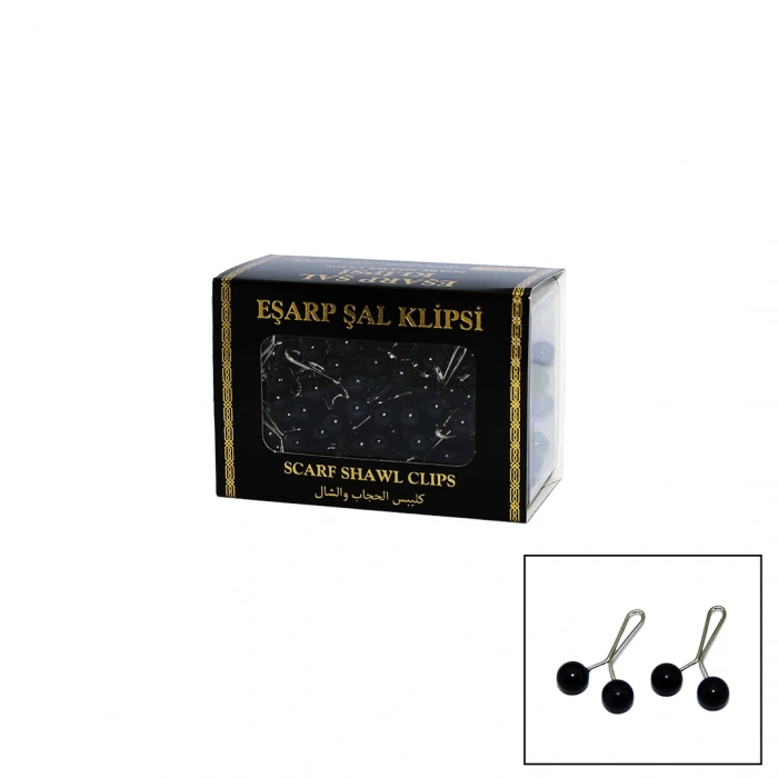 SİYAH 100 PARÇA  EŞARP BAŞÖRTÜ - ŞAL KLİPSİ (4940)