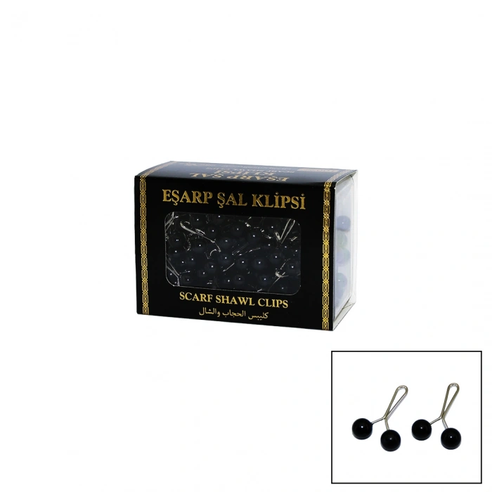 SİYAH 100 PARÇA  EŞARP BAŞÖRTÜ - ŞAL KLİPSİ (4940)