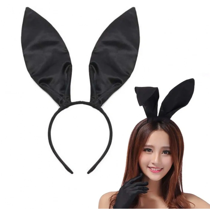 Siyah Renk Saten Kaplama Şekil Verilebilir Tavşan Kulak Taç 35x11 cm (4940)