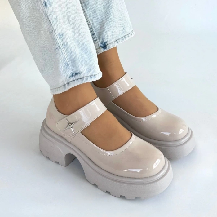 Siyat Bej Rugan Dolgu Topuk Oxford Ayakkabı