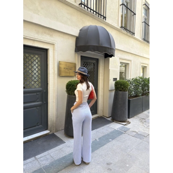 Su Yolu Çizgili Kolay Kombinle Ne Bilir Cepli Pantolon - Açık Mavi