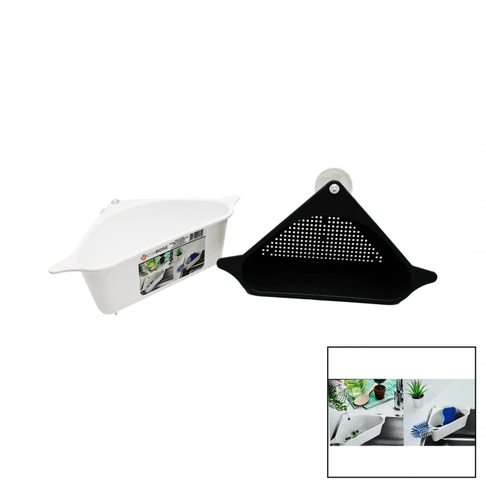 SÜZGEÇLİ LAVABO DÜZENLEYİCİ PLASTİK KÖŞE RAFI VANTUZLU (4940)