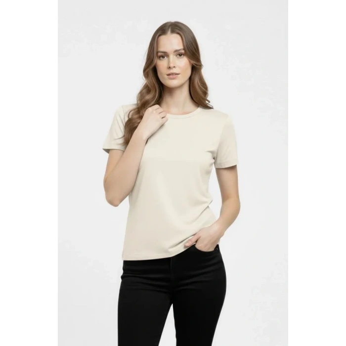 T-Shirt Bisiklet Yaka Slim Fit Likralı Tişört Günlük Basic Body - Taş