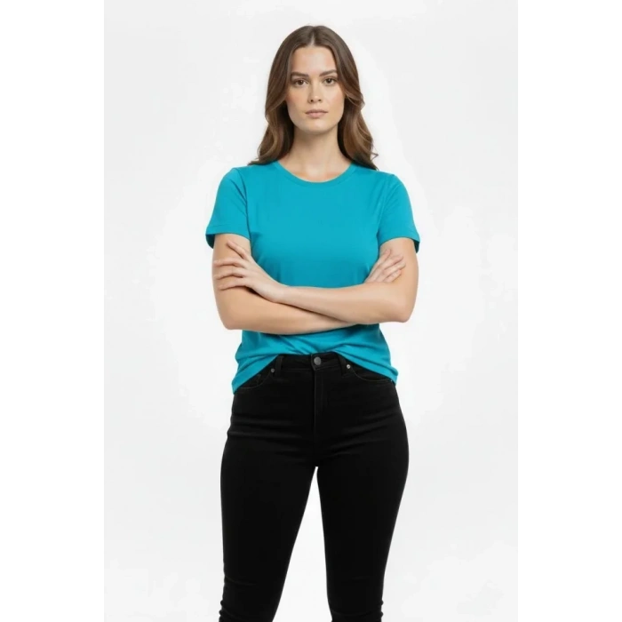 T-Shirt Bisiklet Yaka Slim Fit Likralı Tişört Günlük Basic Body - Turkuvaz