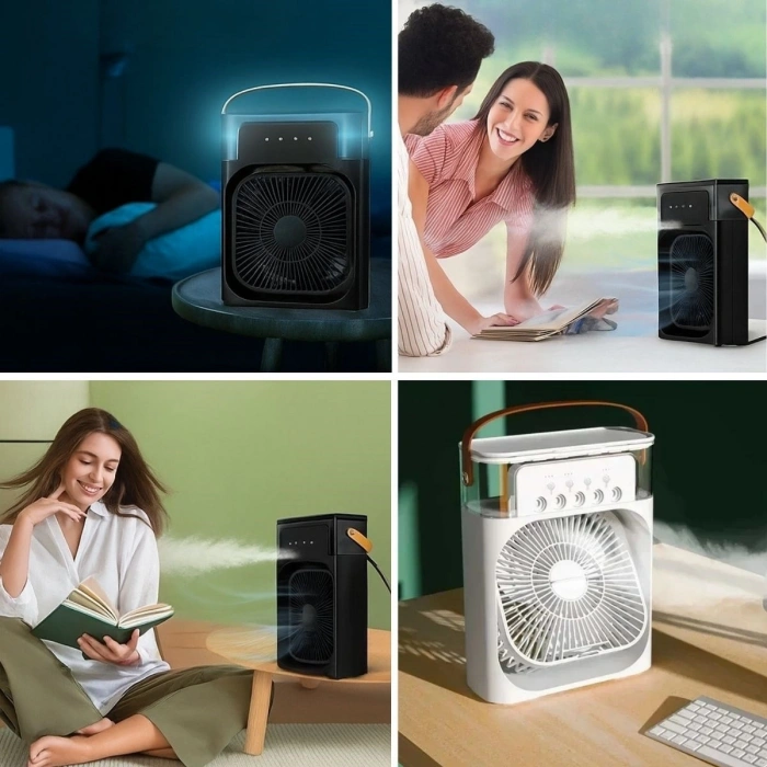 Taşınabilir 3 Farklı Mod Ayarlı 7 Farklı Led Işıklı Sulu Soğutmalı Taşınabilir Masaüstü USB Fan Vantilatör (4940)