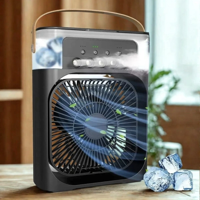 Taşınabilir 3 Farklı Mod Ayarlı 7 Farklı Led Işıklı Sulu Soğutmalı Taşınabilir Masaüstü USB Fan Vantilatör (4940)