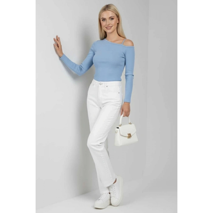 Tek Omuz İpli Bluz mavi t4328