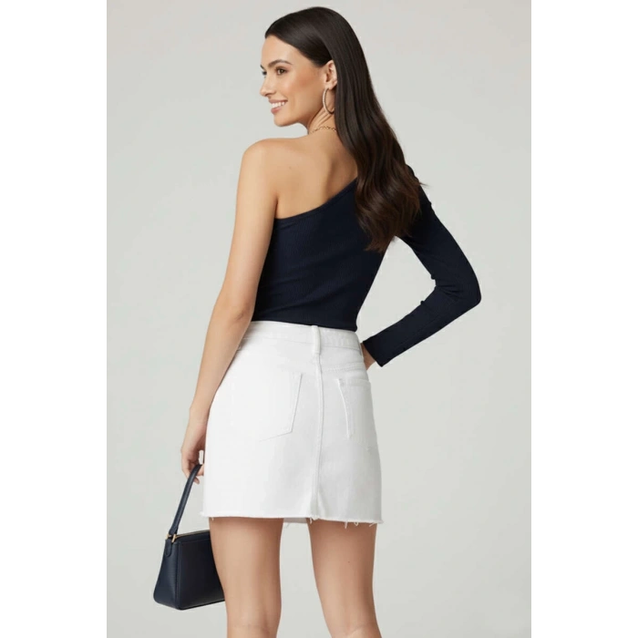 Tek Omuzlu Basic Bluz Lacivert T4275