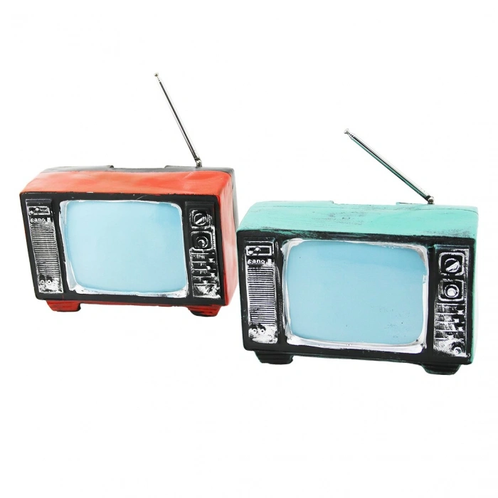 TELEVİZON VİNTAGE DEKORATİF BİBLO - KUMARABA RENKLİ 17X11X10.5CM REÇİNE (4940)