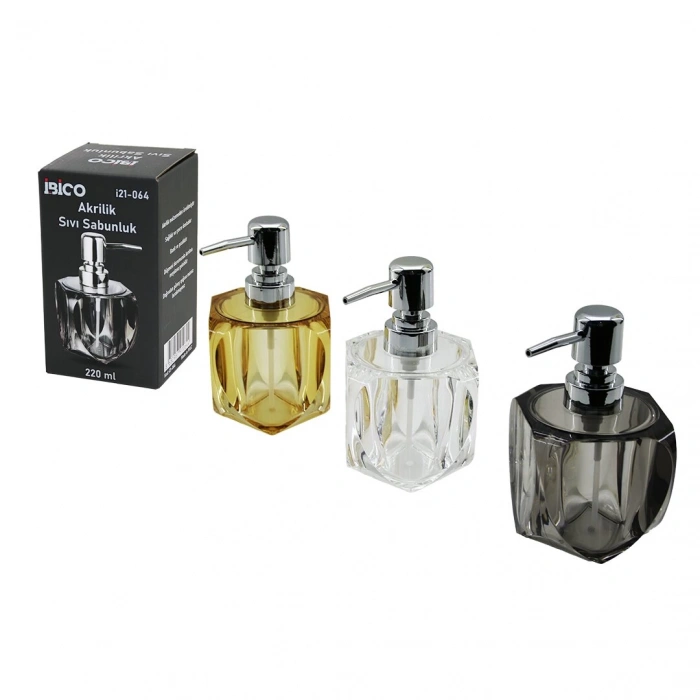 TOMBUL KARE - 4-KALPLİ GÖVDE  ŞEFFAF - RENKLİ   AKRİLİK - MİKA KRİSTAL  SIVI SABUNLUK  220ML (4940)