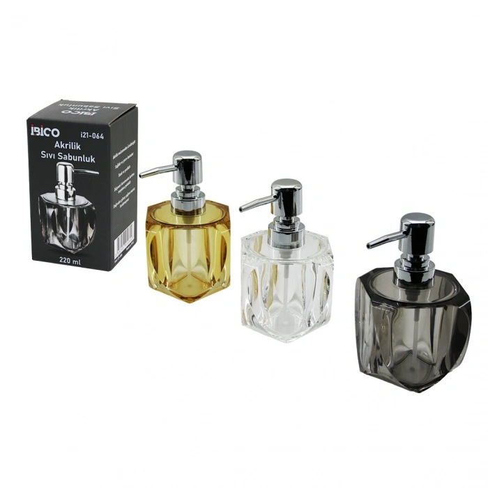 TOMBUL KARE - 4-KALPLİ GÖVDE  ŞEFFAF - RENKLİ   AKRİLİK - MİKA KRİSTAL  SIVI SABUNLUK  220ML (4940)