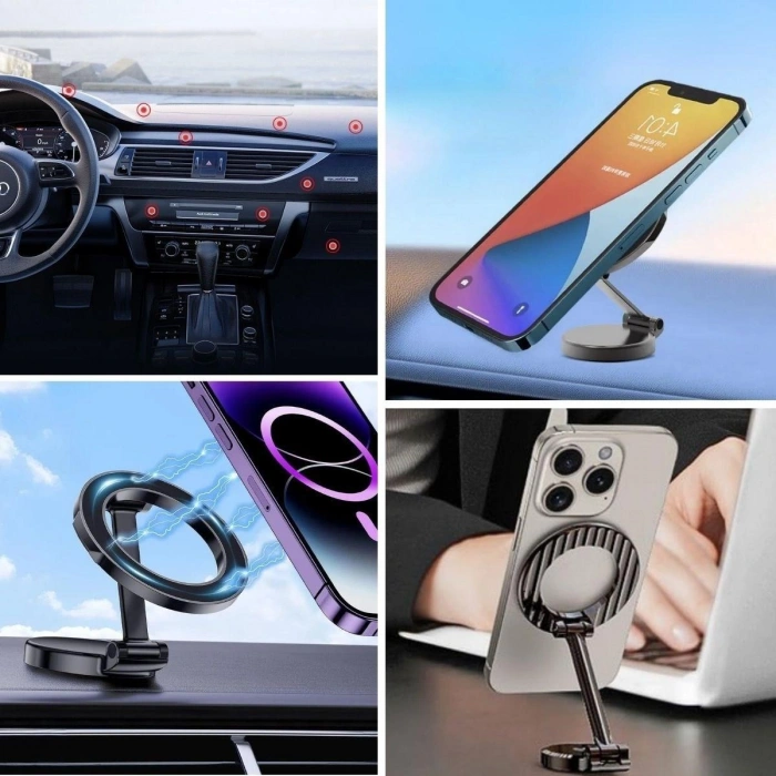 Tüm Telefonlarla Uyumlu Manyetik Araç Telefonu Tutacağı Katlanır 360 Derece Dönen Telefon Standı (4940)