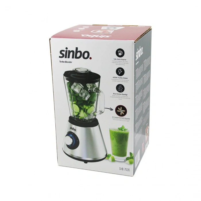TURBO DOĞRAYICI BLENDER BUZ KIRICI 6LI BIÇAK=PASLANMAZ ÇELİK - 1.5LT CAM HAZNE 2 KADEME HIZ 400W 18000 DEVİR/DK HAZNE=1.6LT SHB-7520 (4940)
