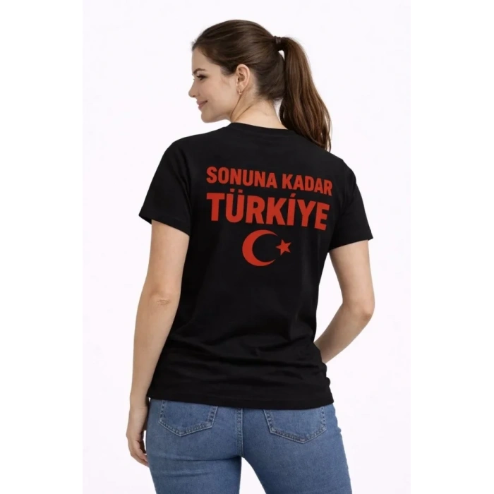 TÜRKİYE Ay Yıldız Baskılı Taraftar Forma T-Shirt - Siyah