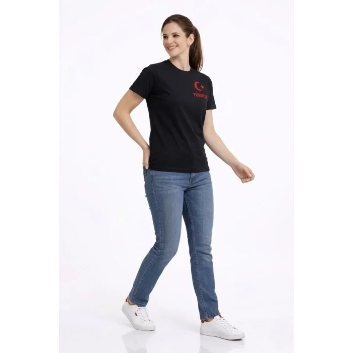 TÜRKİYE Ay Yıldız Baskılı Taraftar Forma T-Shirt - Siyah