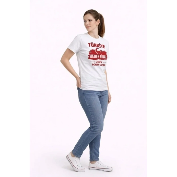 TÜRKİYE Baskılı Tişört Ay Yıldız 2026 Dünya Kupası Taraftar Forma T-Shirt - Beyaz