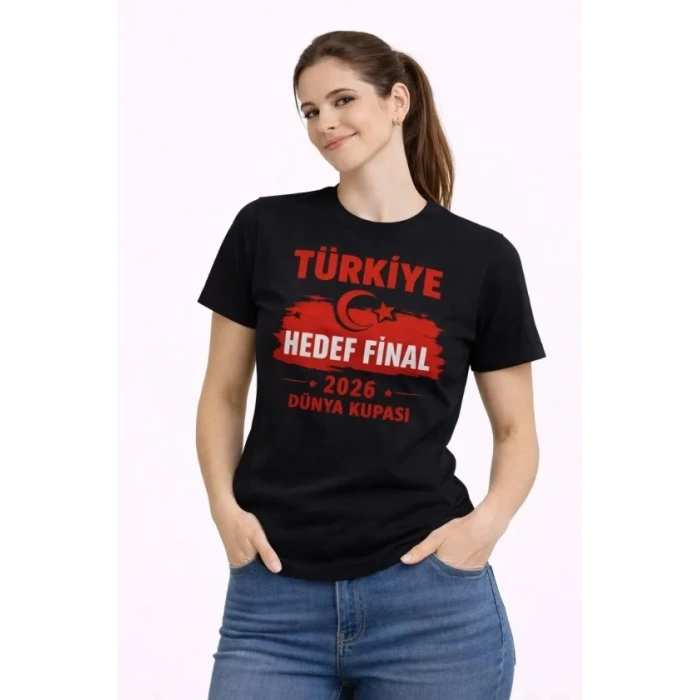 TÜRKİYE Baskılı Tişört Ay Yıldız 2026 Dünya Kupası Taraftar Forma T-Shirt - Siyah