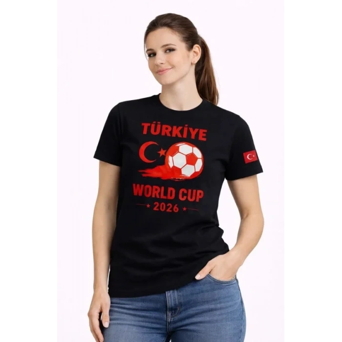 Türkiye World Cup 2026 Baskılı Tişört Futbol Temalı Forma T-Shirt - Siyah