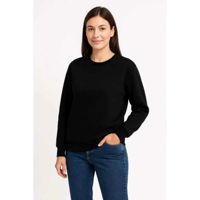 Üç İplik Düz Bisiklet Yaka SweatShirt  - Siyah