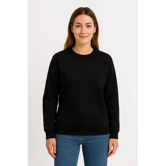 Üç İplik Düz Bisiklet Yaka SweatShirt  - Siyah