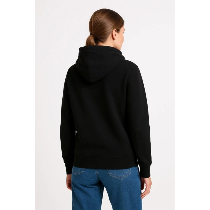Üç İplik Kapüşonlu Kanguru Çepli SweatShirt Hoodie - Siyah