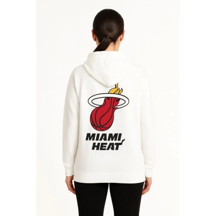 Üç İplik Kapüşonlu Ön Ve Arka Baskılı SweatShirt Hoodie - Beyaz