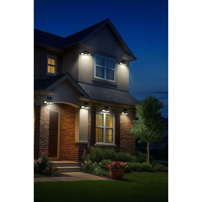 Üçlü Solar Led Projektör – Beyaz Işık – Sensörlü Dış Mekân Aydınlatma (4940)