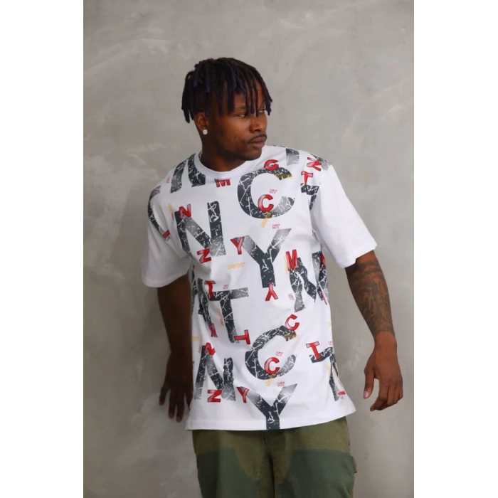 Unisex Baskılı Oversize T-Shirt - Beyaz