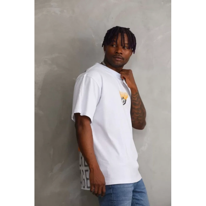 Unisex Baskılı Oversize T-Shirt - Beyaz