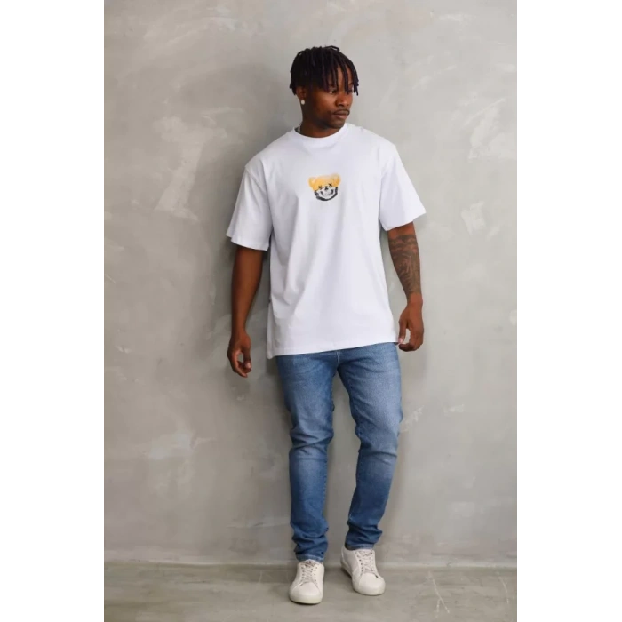 Unisex Baskılı Oversize T-Shirt - Beyaz